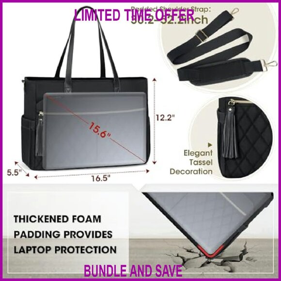 15.6 Inch Laptop Tote Bag with 14 Pockets Waterproof Oxford Fabric - Picture 7 of 7